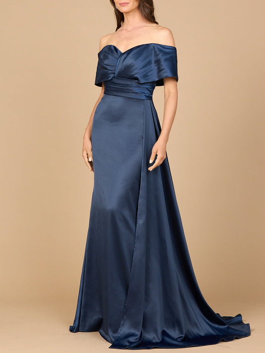 Off Shoulder Satin Dress - JUSTLUXURY