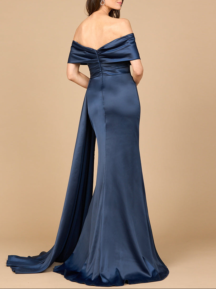 Off Shoulder Satin Dress - JUSTLUXURY