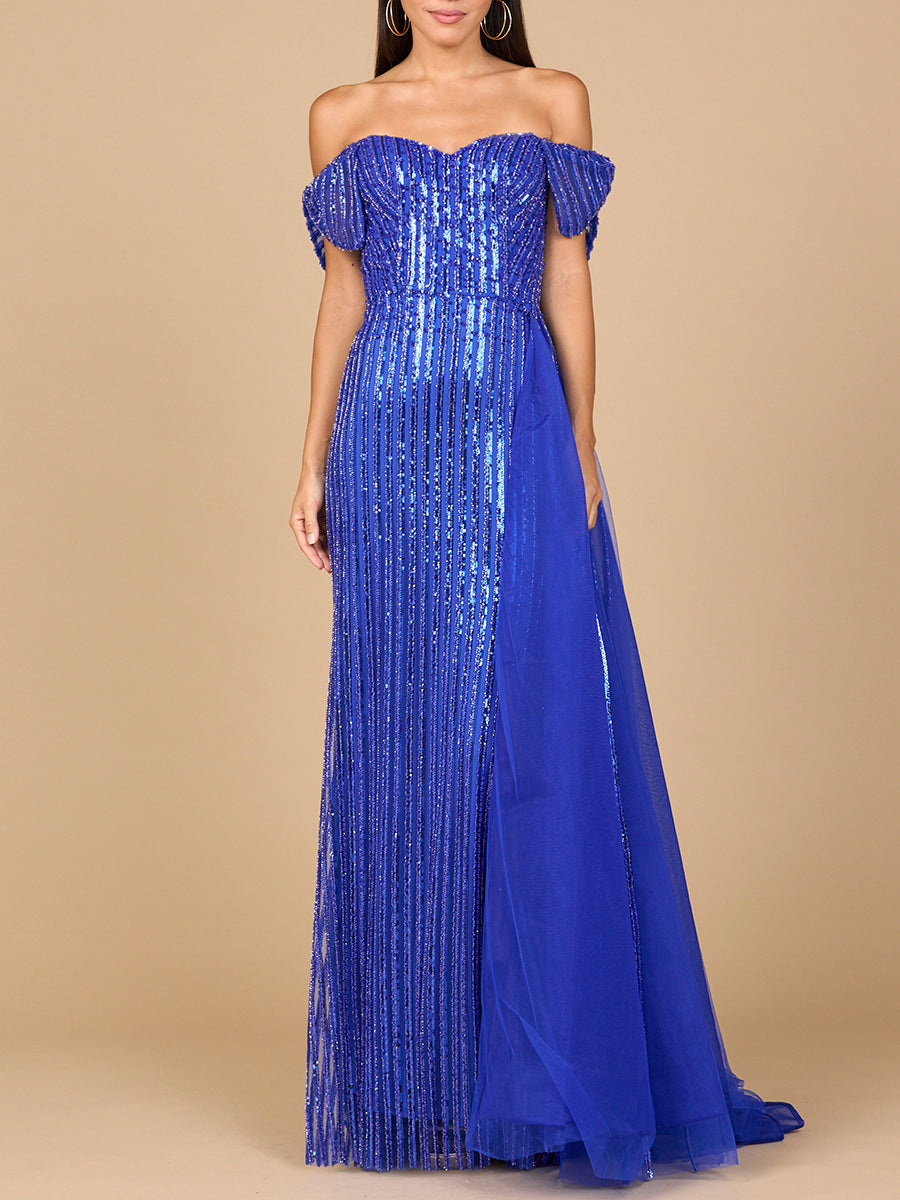 Off Shoulder Fitted Gown - JUSTLUXURY