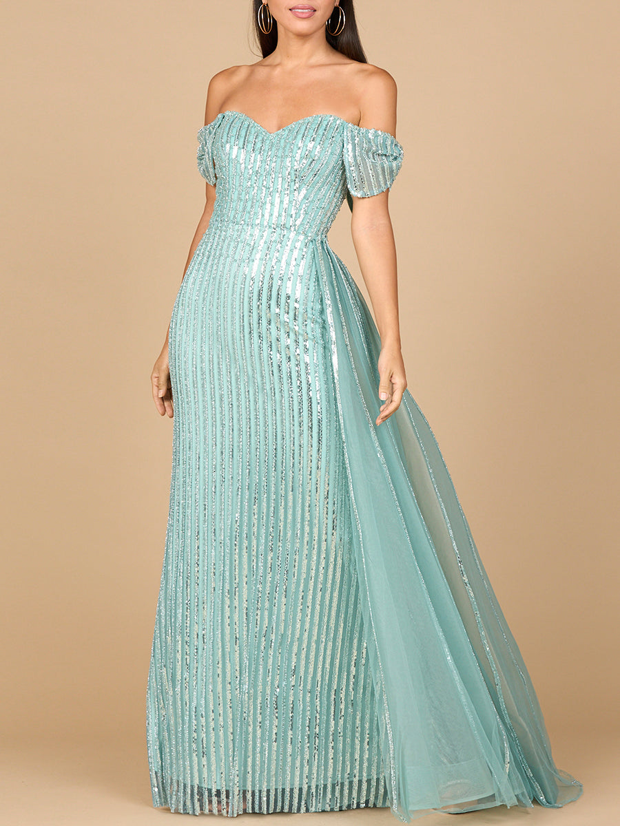 Off Shoulder Fitted Gown - JUSTLUXURY