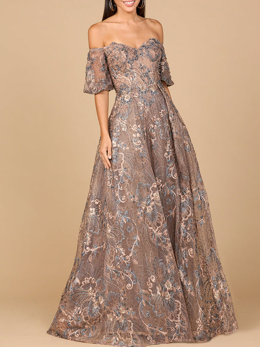 Off Shoulder Lace Ballgown - JUSTLUXURY
