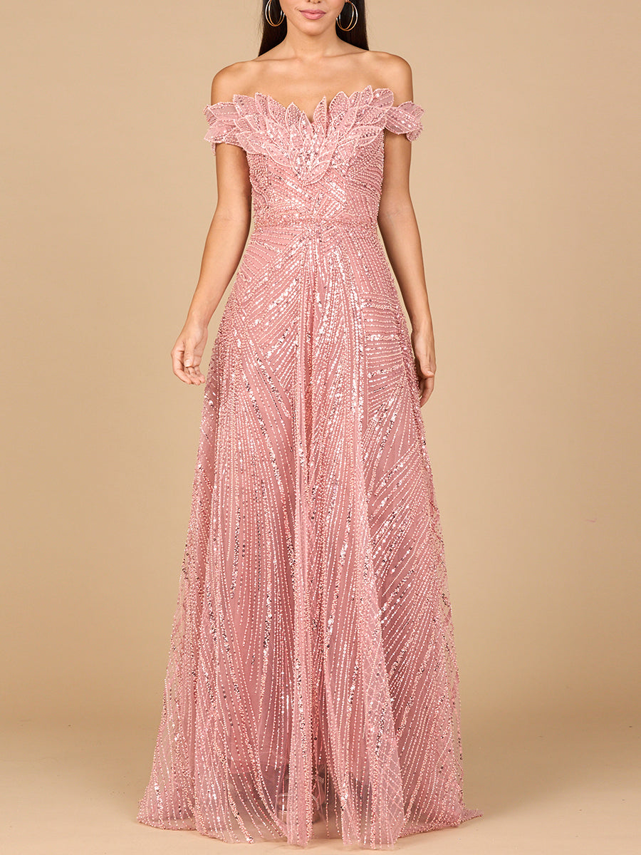 Off Shoulder Beaded Ballgown - JUSTLUXURY