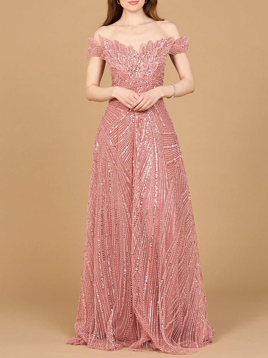 Off Shoulder Beaded Ballgown - JUSTLUXURY
