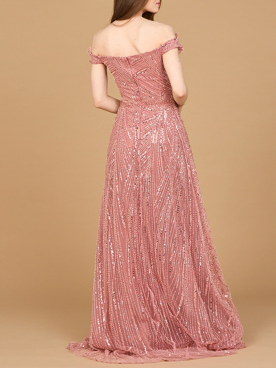 Off Shoulder Beaded Ballgown - JUSTLUXURY