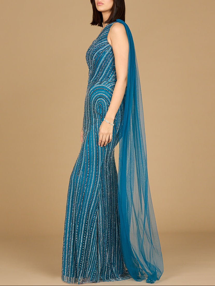 One Shoulder Fitted Gown - JUSTLUXURY