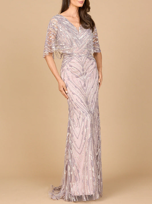 Cape Sleeve Mermaid Gown - JUSTLUXURY