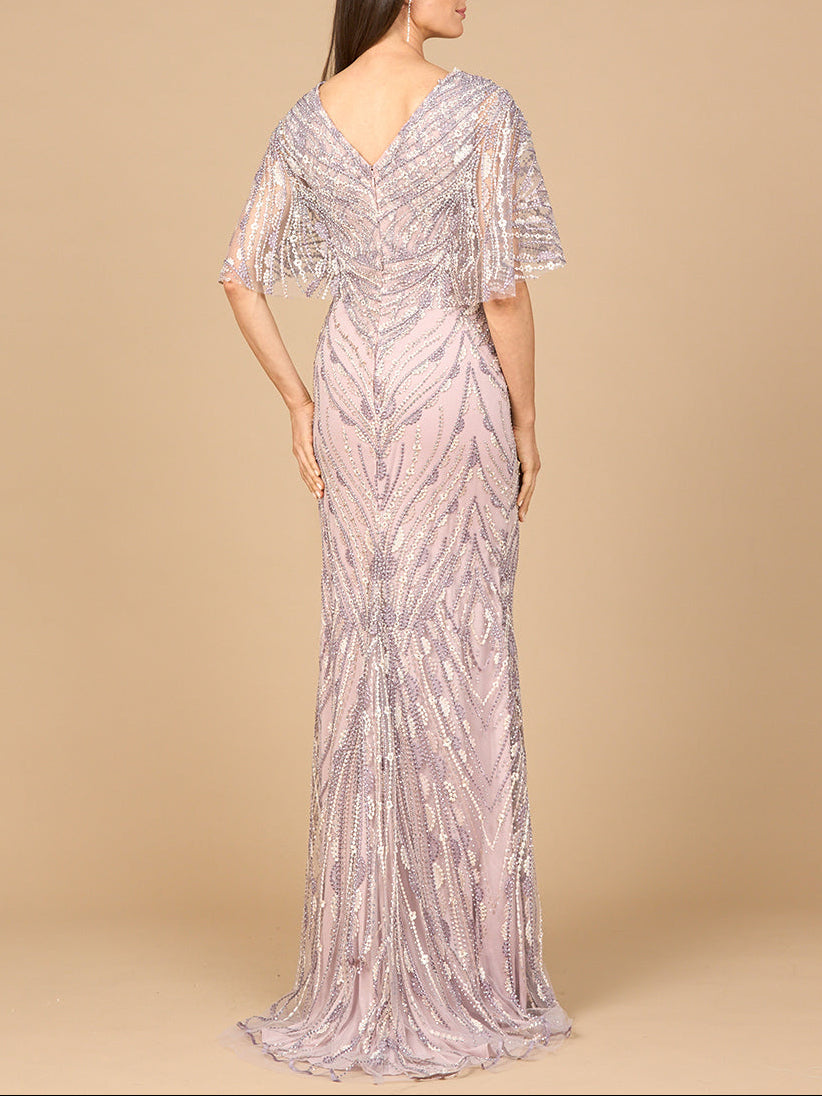 Cape Sleeve Mermaid Gown - JUSTLUXURY