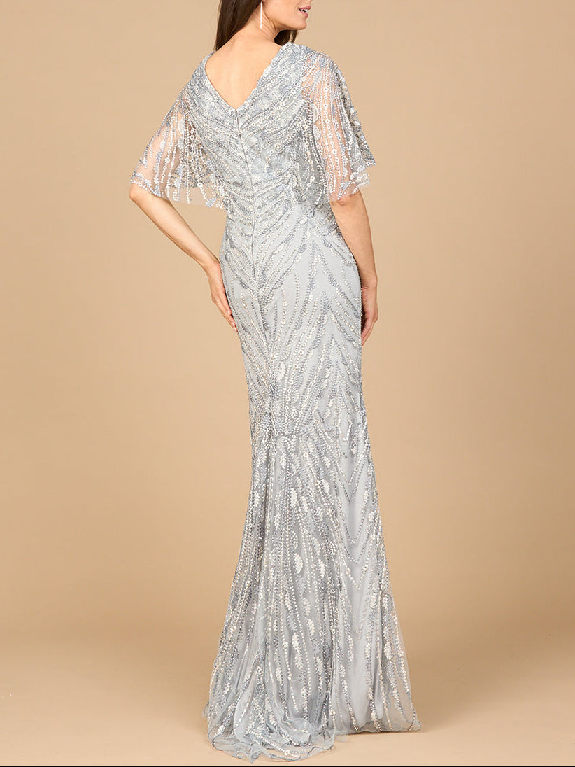 Cape Sleeve Mermaid Gown - JUSTLUXURY
