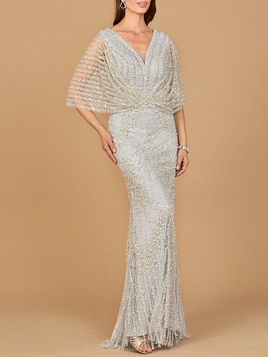 Cape Sleeve Mermaid Gown - JUSTLUXURY