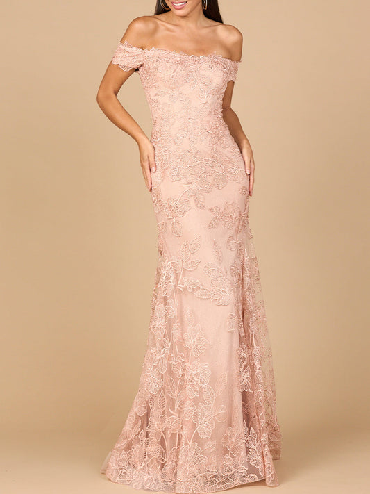Off Shoulder Lace Mermaid Gown - JUSTLUXURY