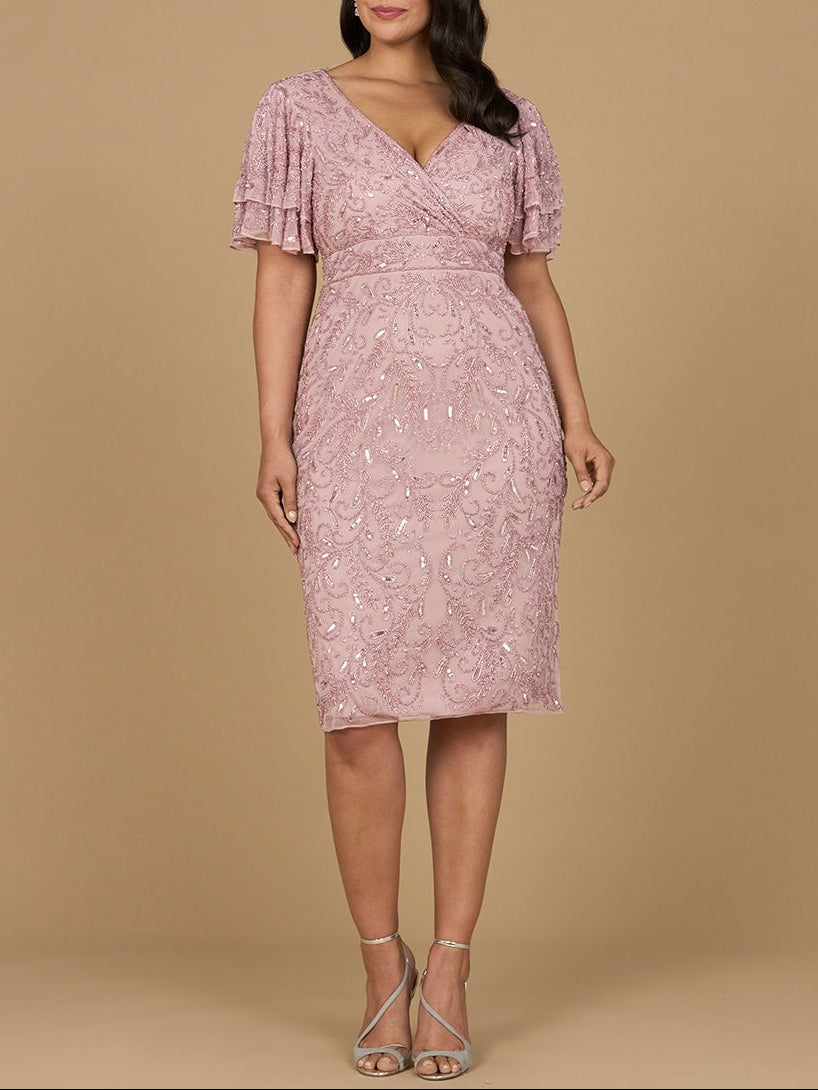 Beaded Midi Dress with Cape Sleeves - JUSTLUXURY