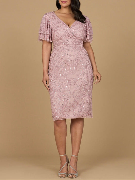Beaded Midi Dress with Cape Sleeves - JUSTLUXURY