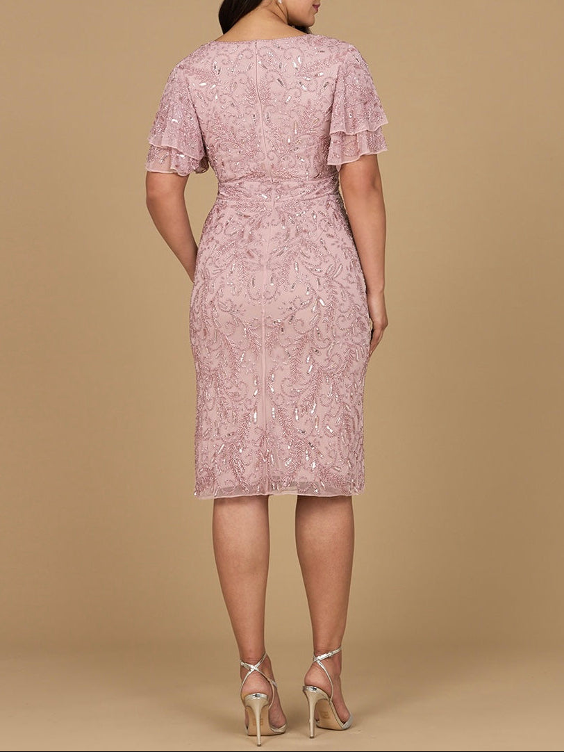 Beaded Midi Dress with Cape Sleeves - JUSTLUXURY