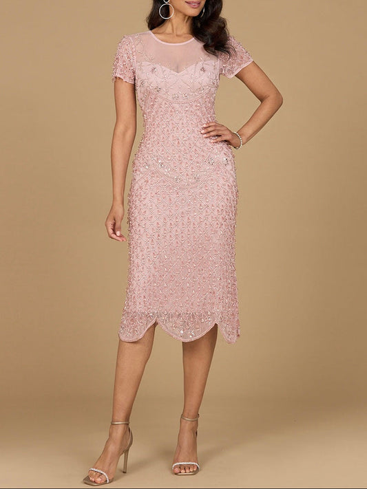 Beaded Midi Dress with Cap Sleeves - JUSTLUXURY