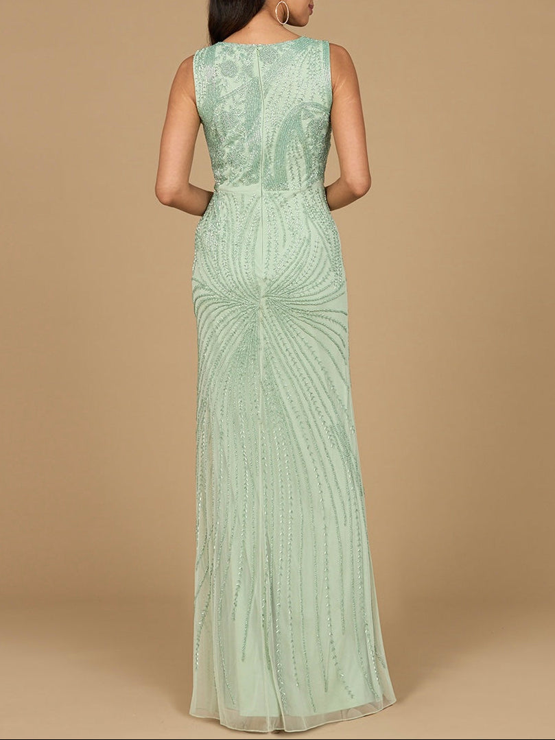 Asymmetrical, Beaded Gown - JUSTLUXURY
