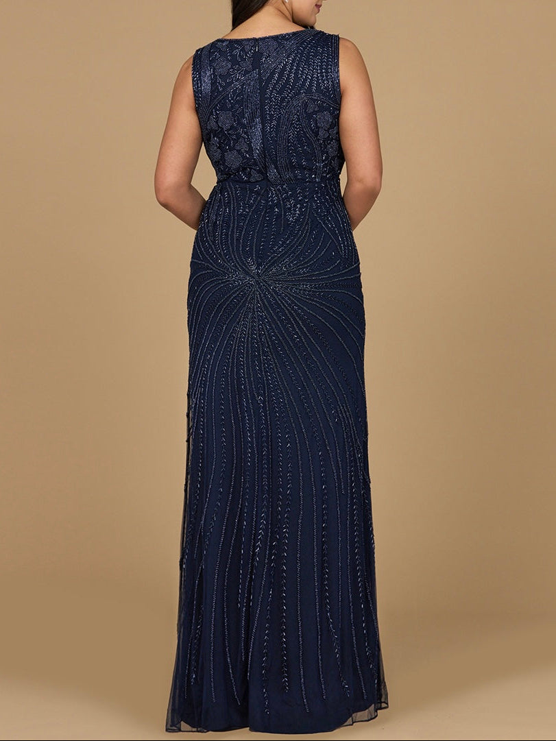 Asymmetrical, Beaded Gown - JUSTLUXURY