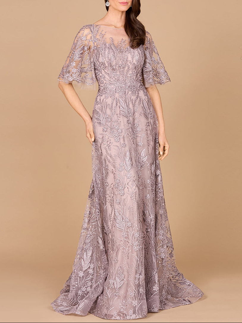 Modest, Cape Sleeve A-line Gown - JUSTLUXURY