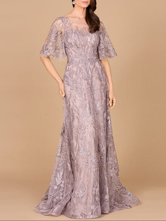 Modest, Cape Sleeve A-line Gown - JUSTLUXURY