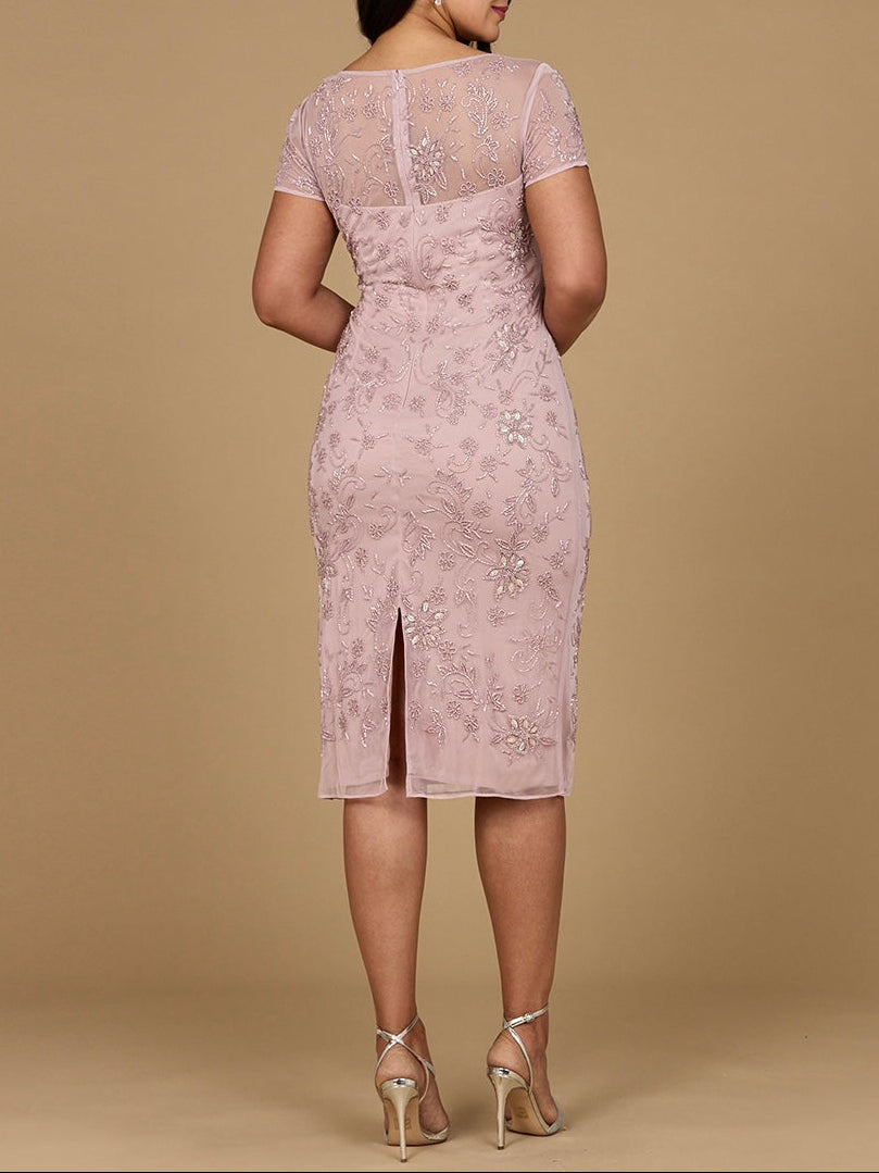 Beaded Midi Dress with Cap Sleeves - JUSTLUXURY