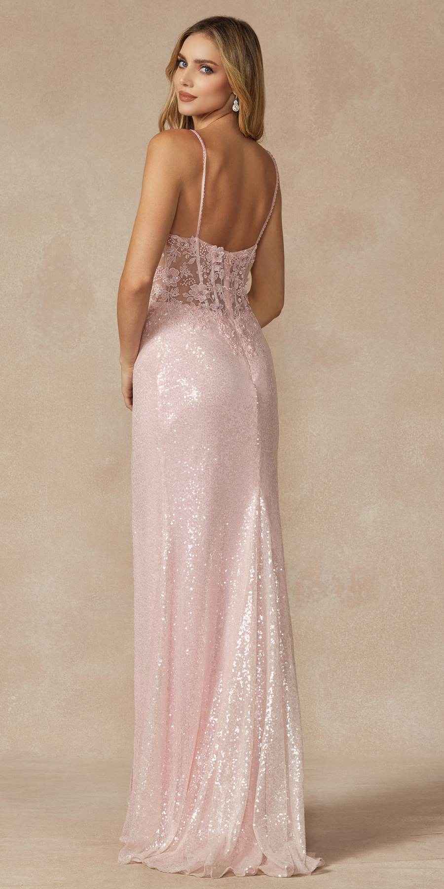 Juliet 289 Long Machine Sequin Gown with Corset Bodice Prom Gown