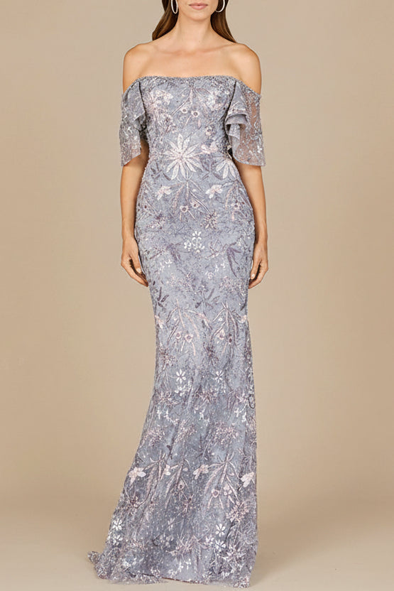 Elegant Off Shoulder Embellished Gown - JUSTLUXURY