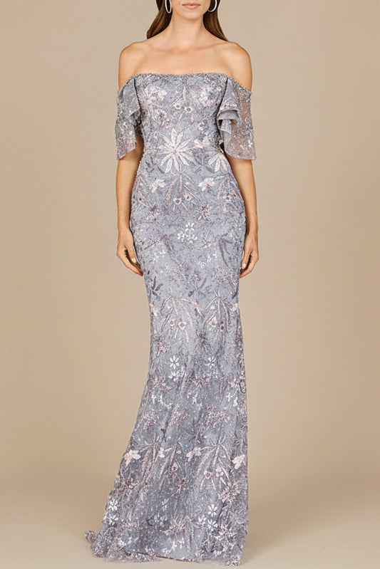 Elegant Off Shoulder Embellished Gown - JUSTLUXURY