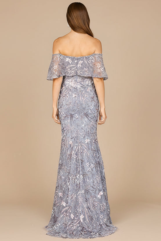 Elegant Off Shoulder Embellished Gown - JUSTLUXURY