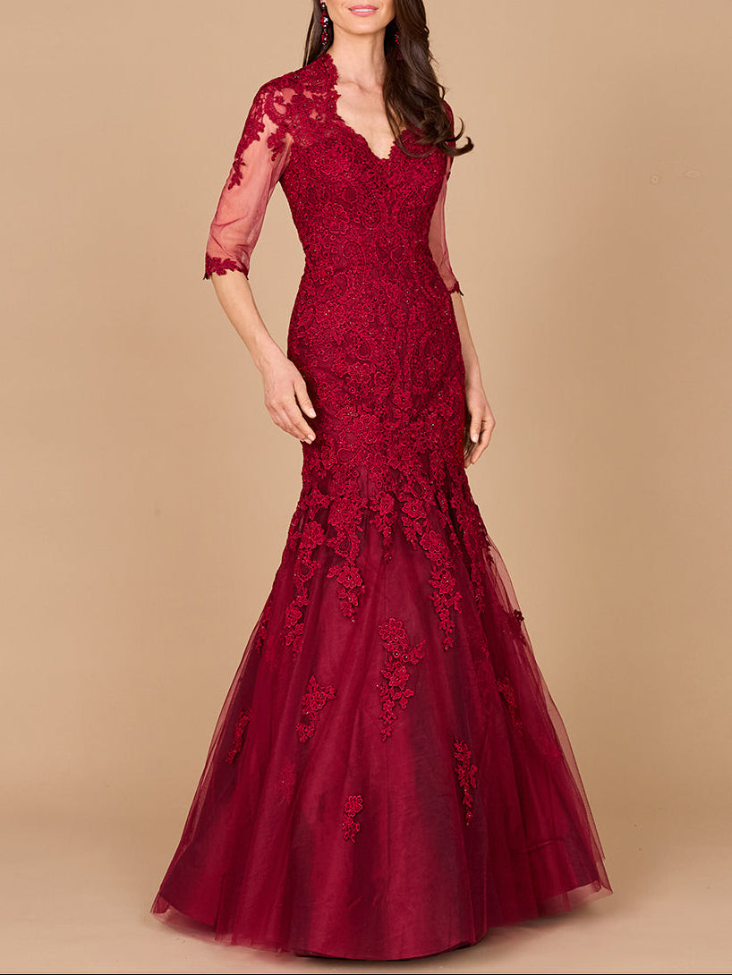 Long Sleeve, Mermaid Lace Gown - JUSTLUXURY