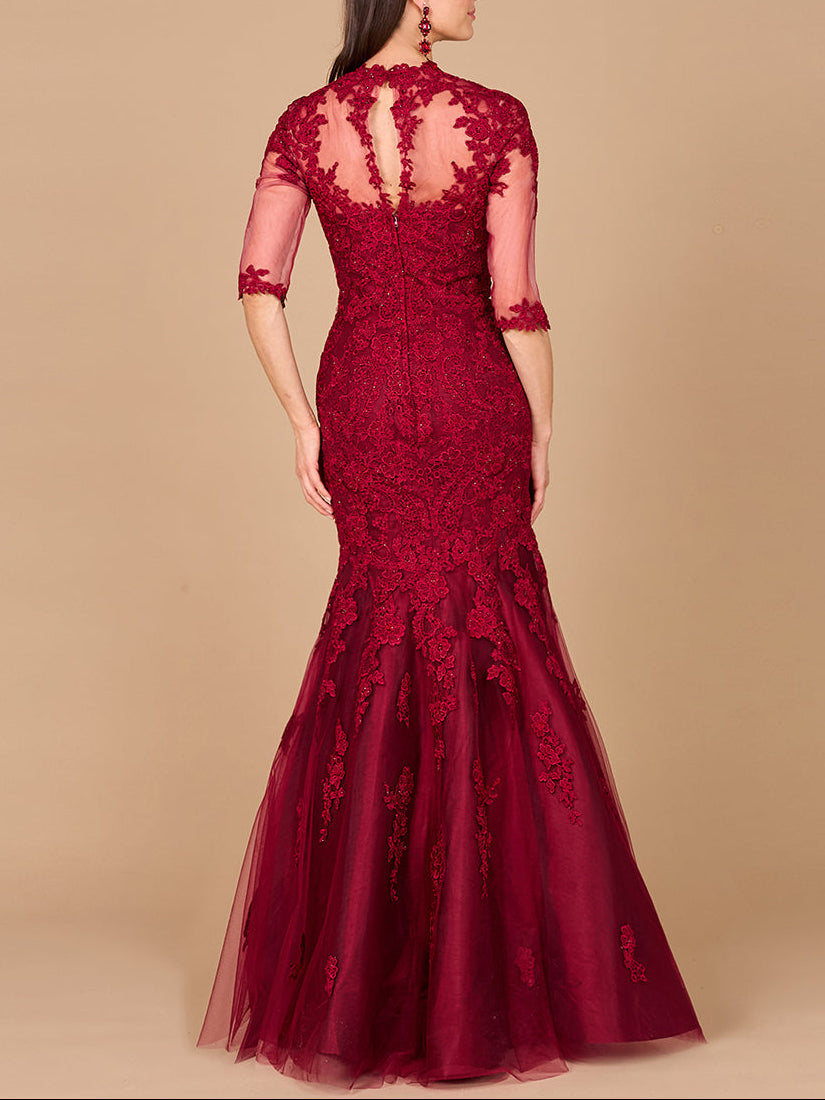 Long Sleeve, Mermaid Lace Gown - JUSTLUXURY