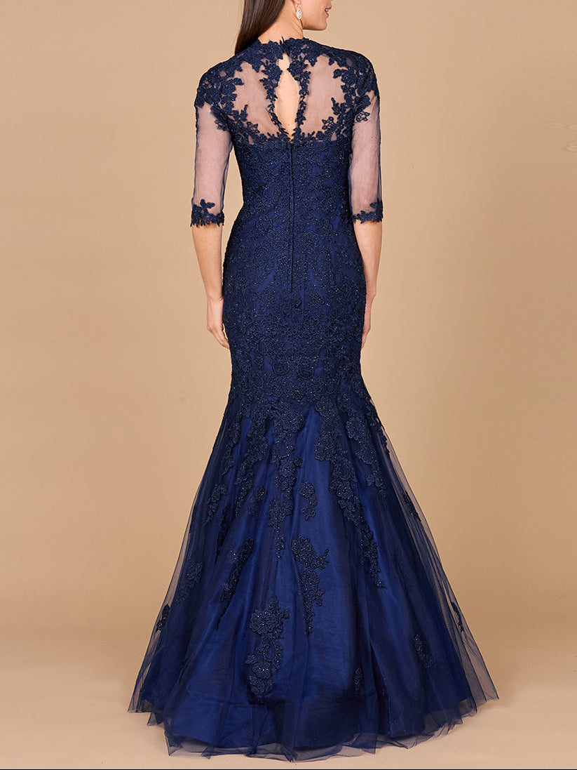 Long Sleeve, Mermaid Lace Gown - JUSTLUXURY