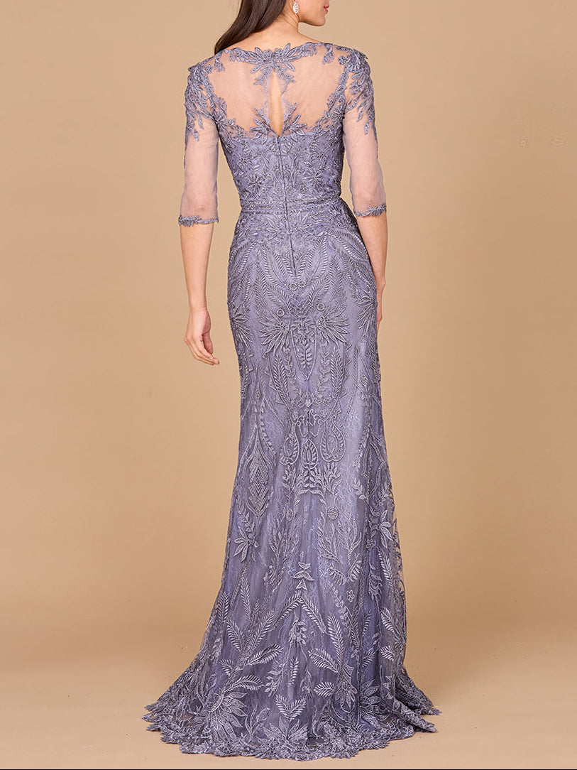 Detachable Half Sleeve Lace Sheath Gown - JUSTLUXURY