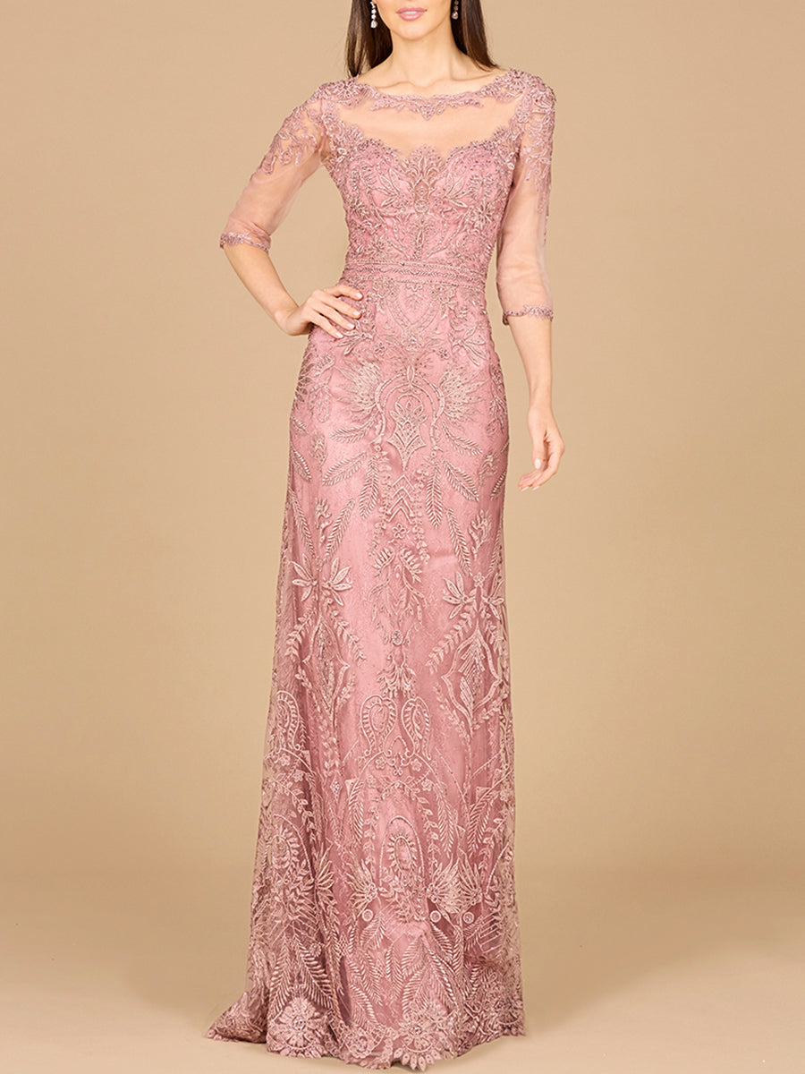 Detachable Half Sleeve Lace Sheath Gown - JUSTLUXURY