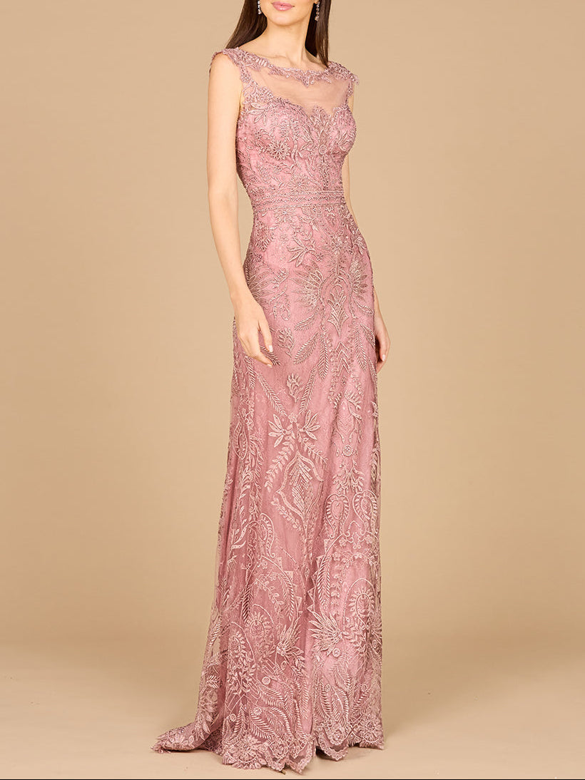 Detachable Half Sleeve Lace Sheath Gown - JUSTLUXURY
