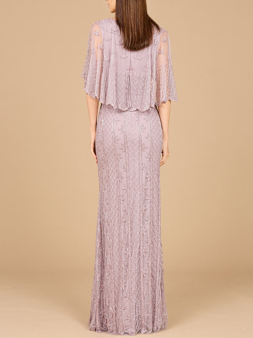 Cape Sleeve Mermaid Gown - JUSTLUXURY