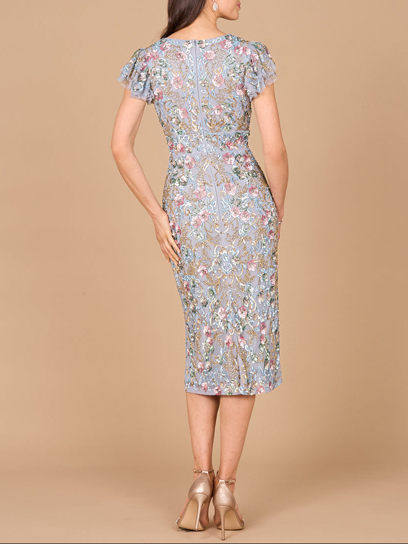 Floral Beaded Midi Dress - JUSTLUXURY