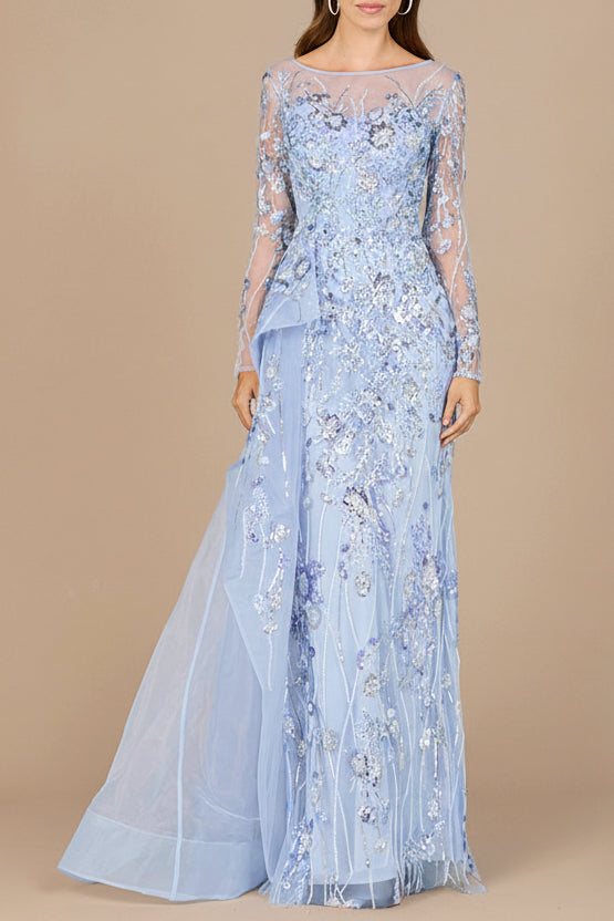 Asymmetrical Overlay Gown with Sleeves - JUSTLUXURY