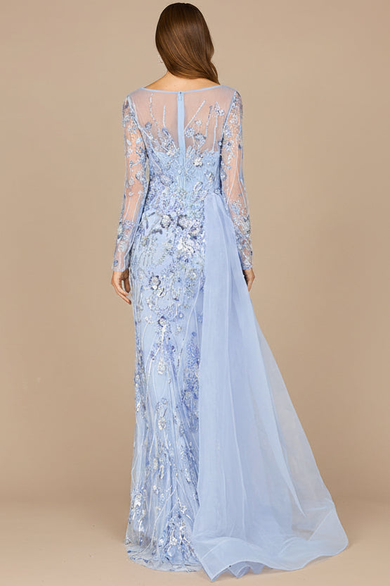 Asymmetrical Overlay Gown with Sleeves - JUSTLUXURY