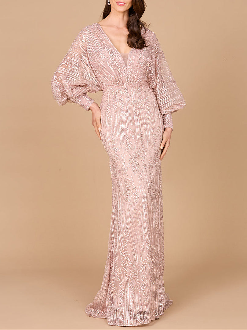 Long Bishop Sleeve Lace Gown - JUSTLUXURY