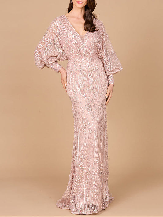 Long Bishop Sleeve Lace Gown - JUSTLUXURY