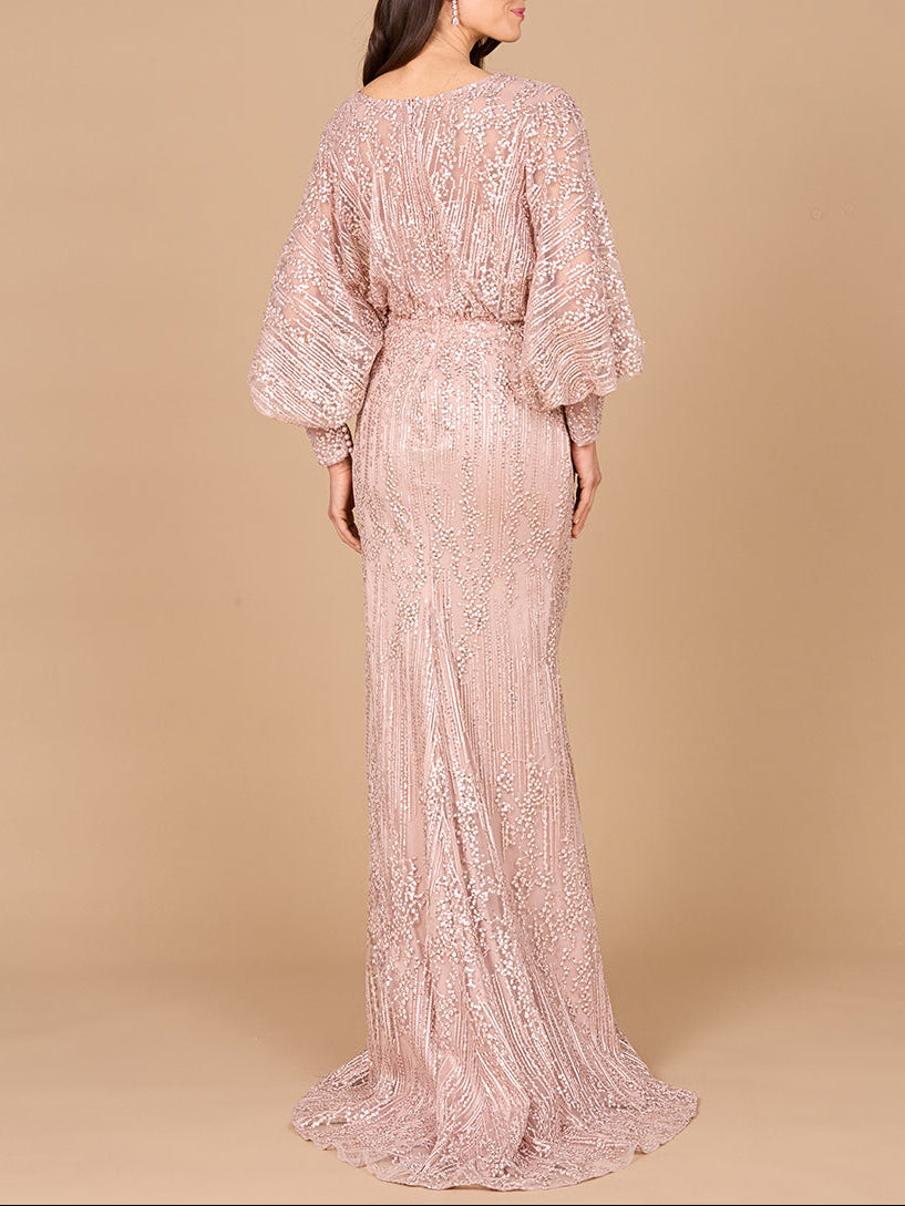 Long Bishop Sleeve Lace Gown - JUSTLUXURY