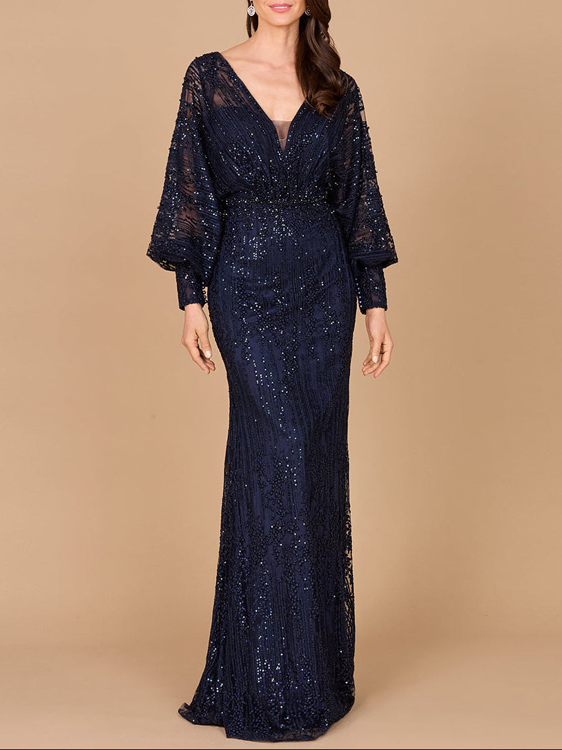 Long Bishop Sleeve Lace Gown - JUSTLUXURY