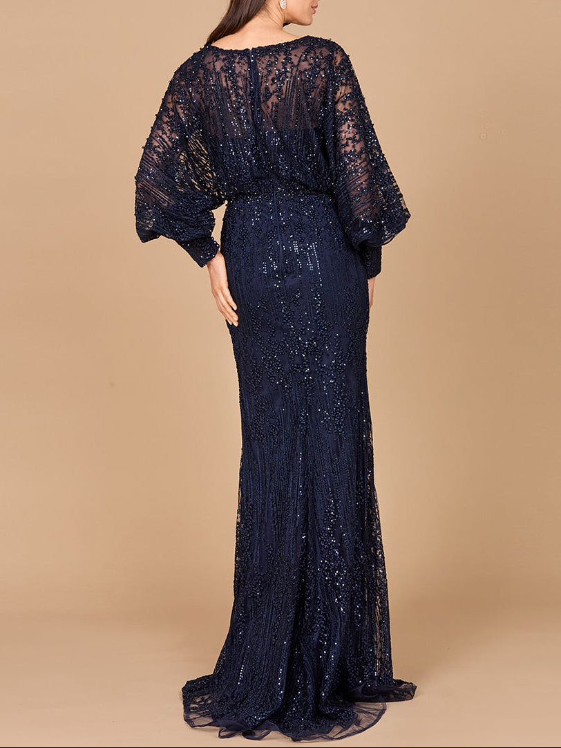 Long Bishop Sleeve Lace Gown - JUSTLUXURY