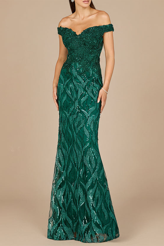 Off Shoulder, Mermaid Lace Gown - JUSTLUXURY