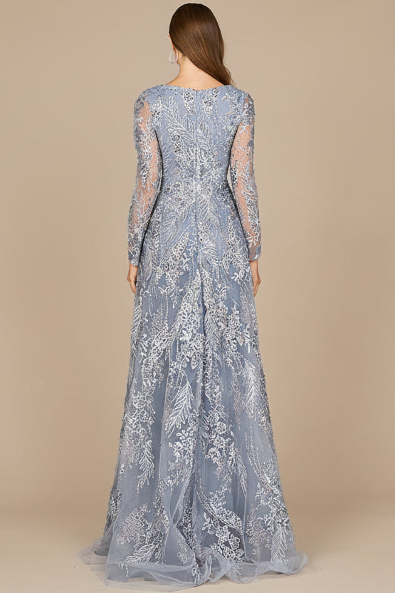 Lace Long Sleeve Gown with Overskirt - JUSTLUXURY