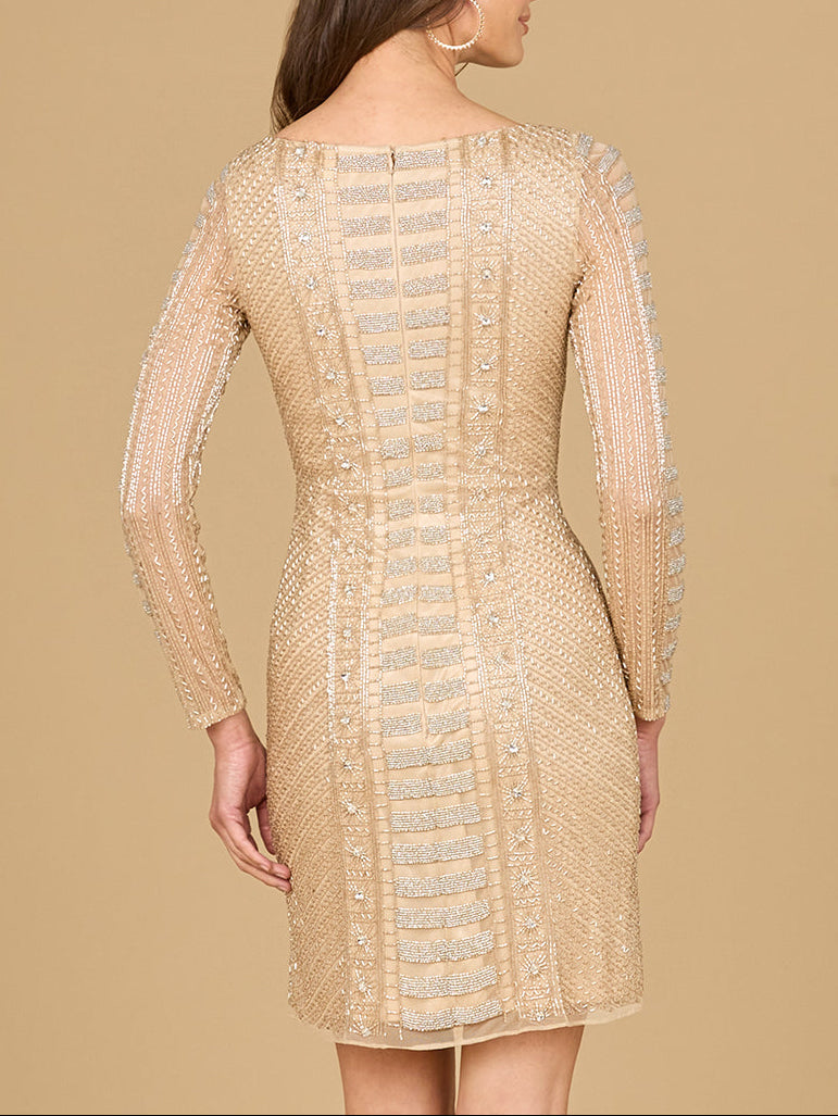 Long Sleeve, High Neck Cocktail Dress - JUSTLUXURY