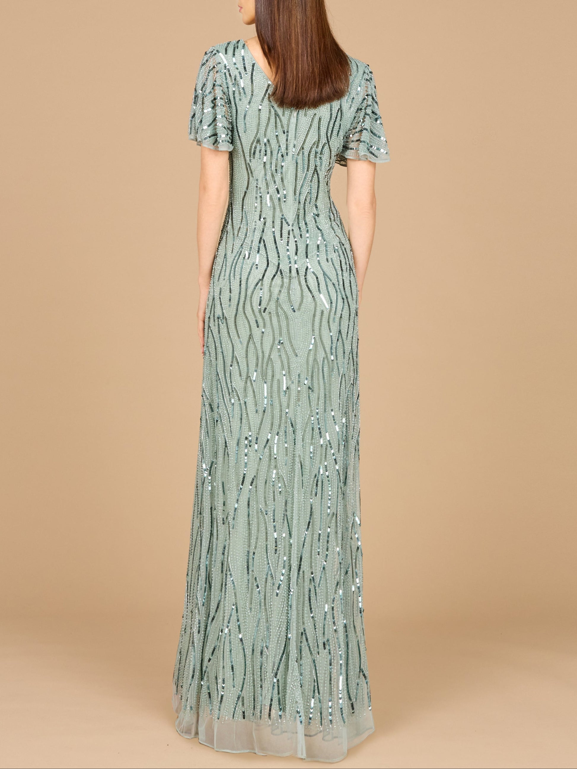 Beaded Gown With Cape Sleeves - JUSTLUXURY