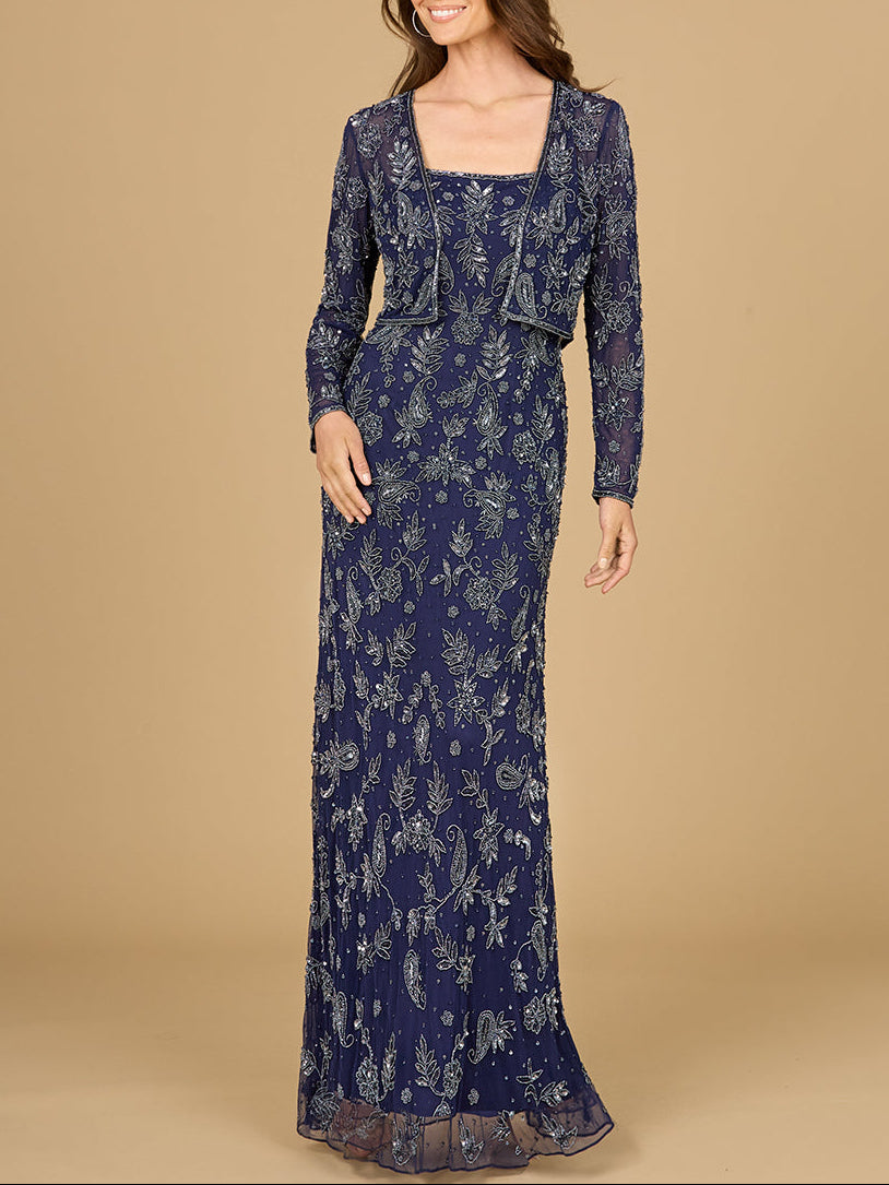 Sheath Gown with Long Sleeve Jacket - JUSTLUXURY