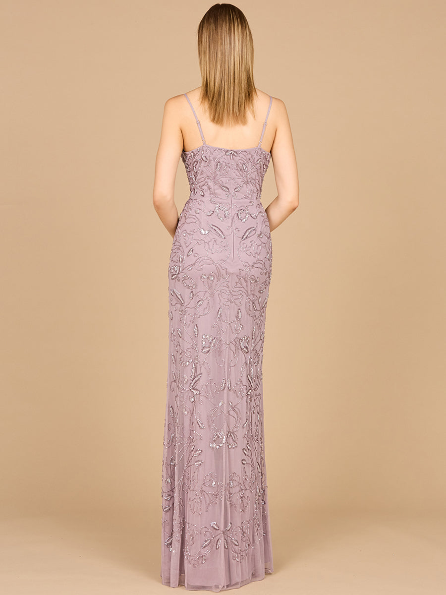 Embellished Gown with Slit And Spaghetti Straps  - OUTLET - JUSTLUXURY