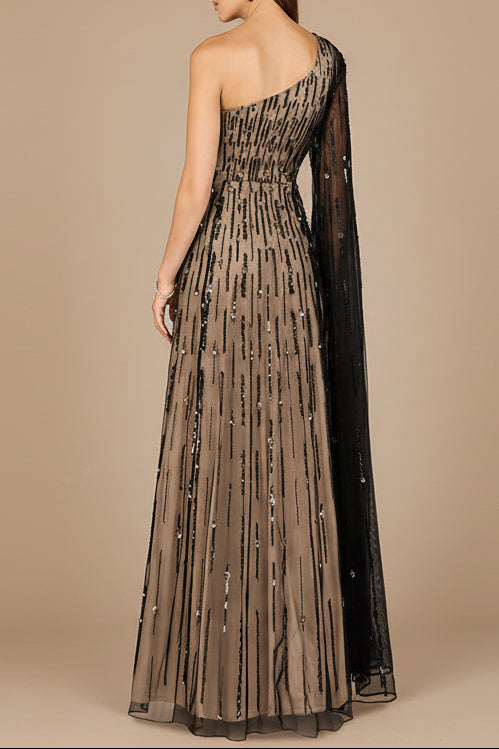 One Shoulder A-Line Gown - JUSTLUXURY