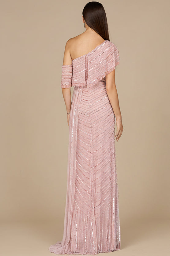 Off Shoulder Sheath Beaded Gown - JUSTLUXURY